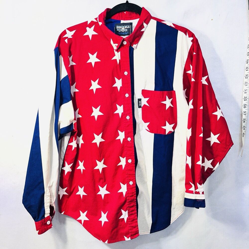 Brooks and Dunn Mens Western Button Down Shirt size XL American Flag Vintage